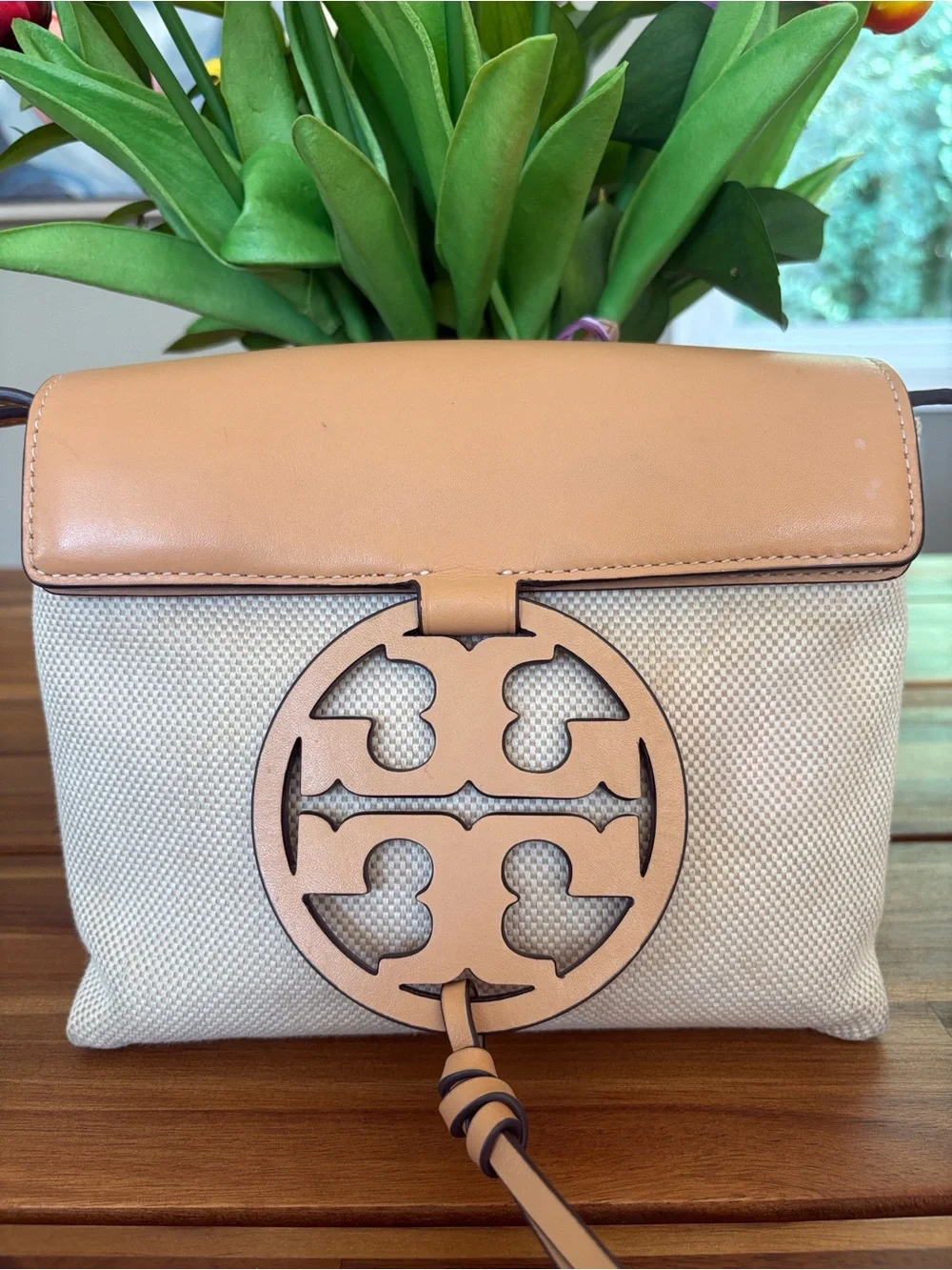 Authentic Tory Burch Miller Canvas Leather Crossbody